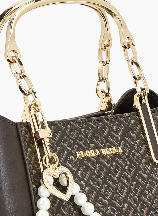 Flora Bella By Shoexpress BROWN Floral Print Bag With Metallic Handles, Pearl Charm, And A Detachable Shoulder Strap for Women | Best Price UAE